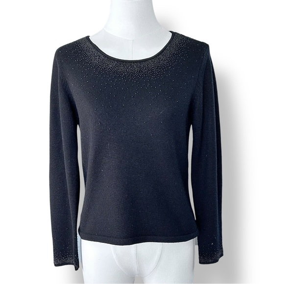 4/$20 Talbots Petite Silk Cashmere Beaded Sweater Black Long Sleeve Top PS - Picture 2 of 6